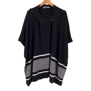 360Cashmere Black White Gray Striped Hooded Poncho One Size 100% Cashmere